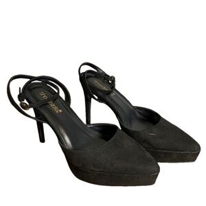 ShoeDazzle Yasmyn Ankle Strap Pump Black Faux Suede Women’s Size 7.5 New No Tags